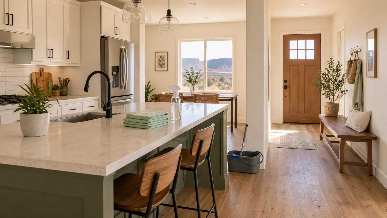 Affordable Grand Junction house cleaning crew at work in a clean Mesa County kitchen